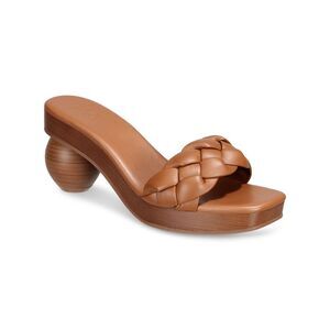 INC Womens Brown Zaleste Square Toe Sculpted Heel Slip On Heeled Sandal 6.5 M